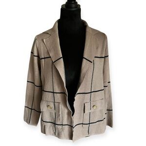 Adrienne Vittadini Plaid Women's Blazer Cardigan Tan and Black Large